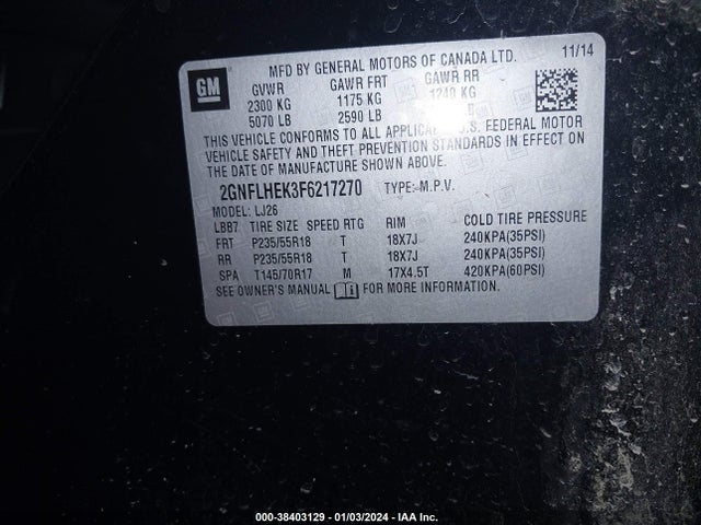 Chevrolet Equinox Ltz 2015 2GNFLHEK3F6217270 Image 9