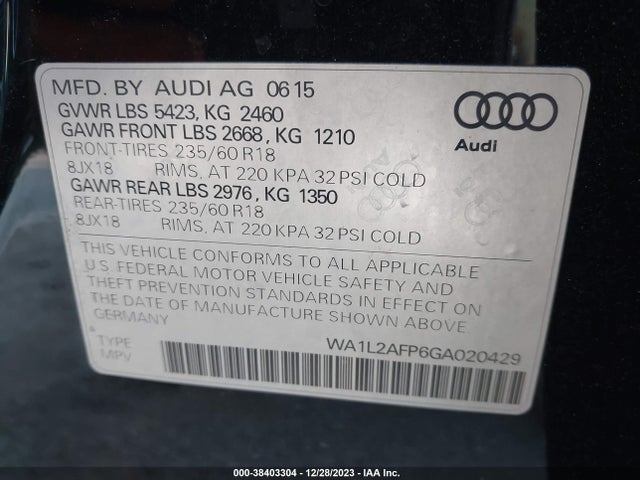 Audi Q5 2.0t Premium 2016 WA1L2AFP6GA020429 Image 9