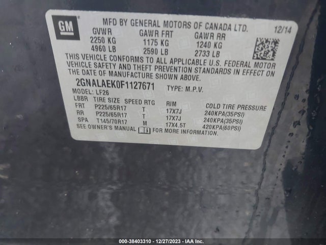 Chevrolet EQUINOX LS 2015 2GNALAEK0F1127671 Image 9