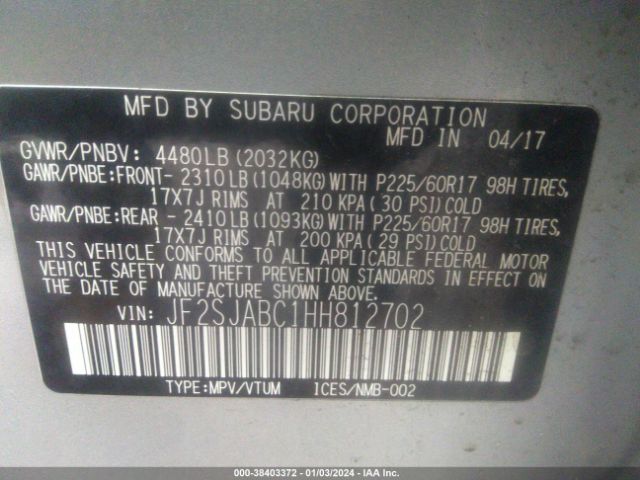 JF2SJABC1HH812702 Subaru Forester 2.5i