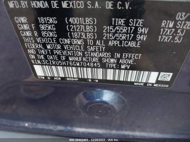 3CZRU5H76GM704845 Honda Hr-v Ex-l