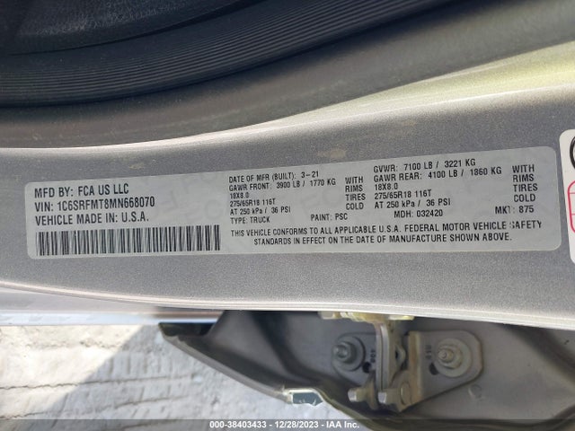 RAM 1500 Lone Star  4x4 6'4 Box 2021 1C6SRFMT8MN668070 Image 9