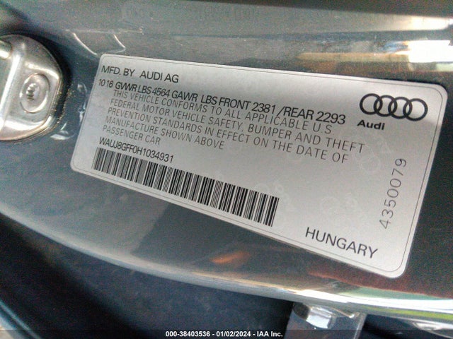 WAUJ8GFF0H1034931 Audi A3 2.0t Premium