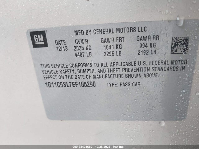 Chevrolet MALIBU 1LT 2014 1G11C5SL7EF185290 Image 9