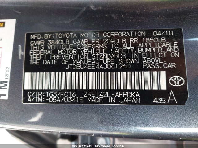 2010 TOYOTA COROLLA LE VIN: JTDBU4EE4AJ061260