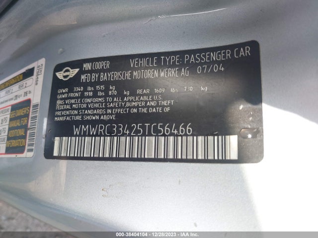 2005 MINI COOPER WMWRC33425TC56466 Photo 8