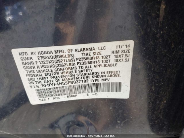 5FNYF4H55FB037192 Honda Pilot Ex-l