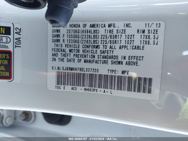 Honda Cr-v Ex-l 2014 5J6RM4H79EL037200 Image 9