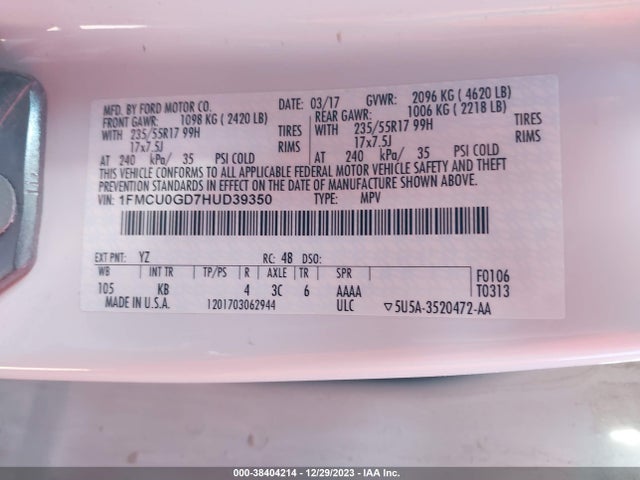 Ford ESCAPE SE 2017 1FMCU0GD7HUD39350 Image 9