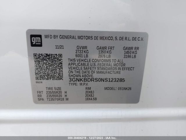 3GNKBDRS0NS123285 Chevrolet Blazer Lt