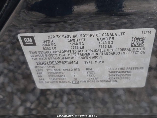 GMC Terrain Sle-2 2015 2GKFLRE32F6206448 Image 9