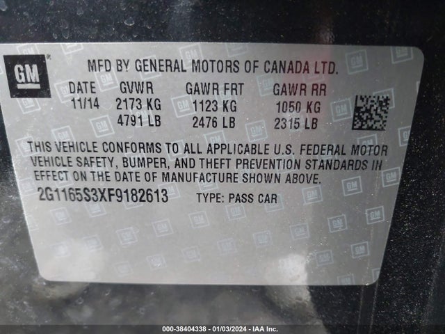 2015 CHEVROLET IMPALA 2LZ VIN: 2G1165S3XF9182613