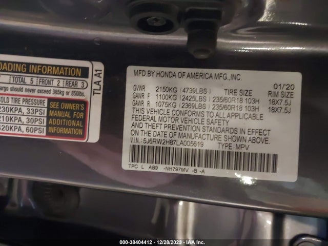 Honda Cr-v Awd Ex-l 2020 5J6RW2H87LA005619 Image 9
