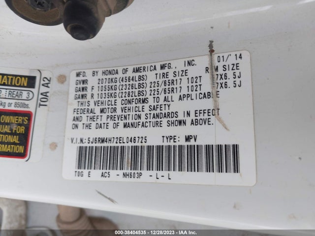 Honda Cr-v Ex-l 2014 5J6RM4H72EL046725 Image 9