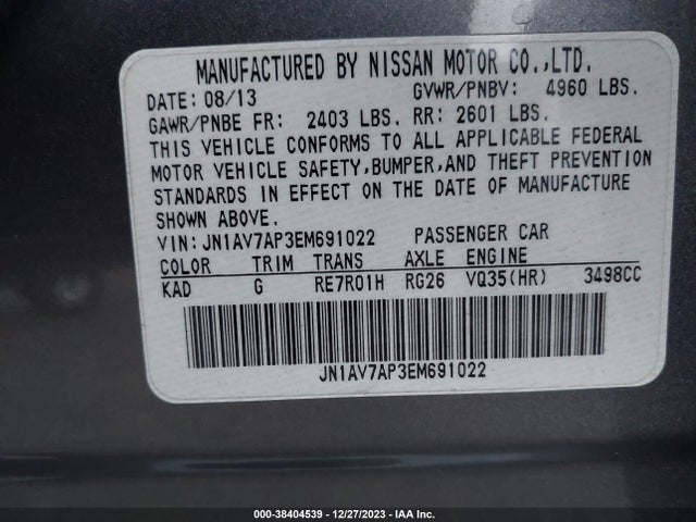 2014 INFINITI Q50 HYBRID SPORT VIN: JN1AV7AP3EM691022