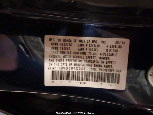 Honda ACCORD LX 2015 1HGCR2F34FA020028 Image 9