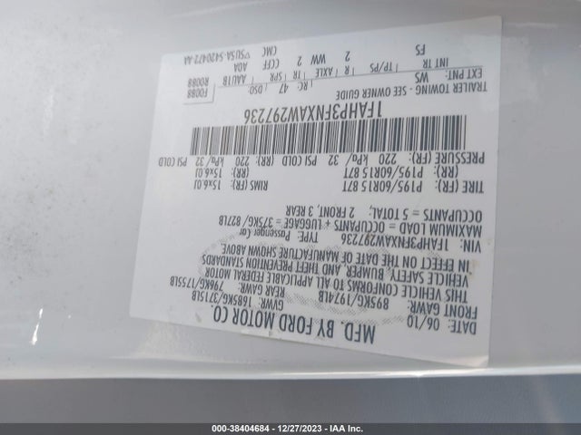 2010 FORD FOCUS SE VIN: 1FAHP3FNXAW297236