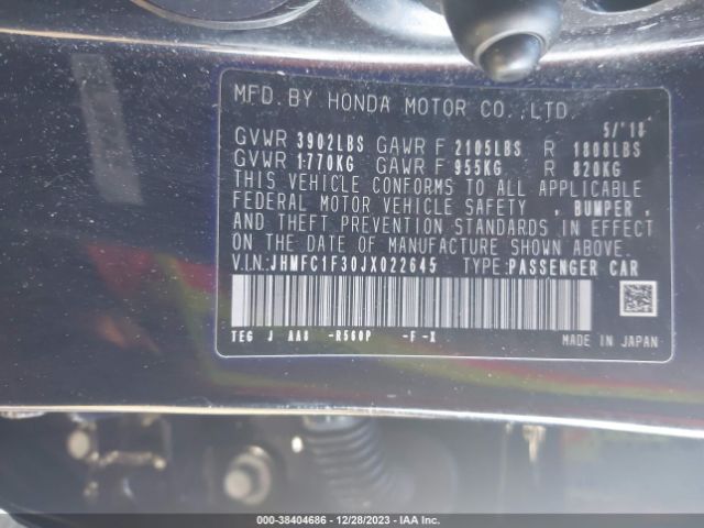 JHMFC1F30JX022645 Honda Civic Ex-t