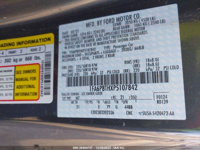 Ford Mustang Ecoboost Fastback 2023 1FA6P8THXP5107842 Image 9