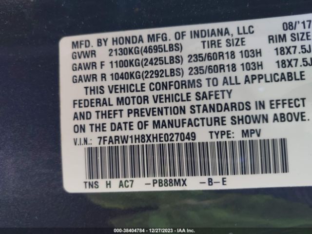 7FARW1H8XHE027049 Honda Cr-v Ex-l/ex-l Navi
