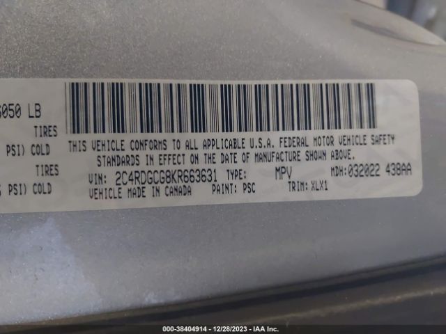 2C4RDGCG8KR663631 Dodge Grand Caravan Sxt