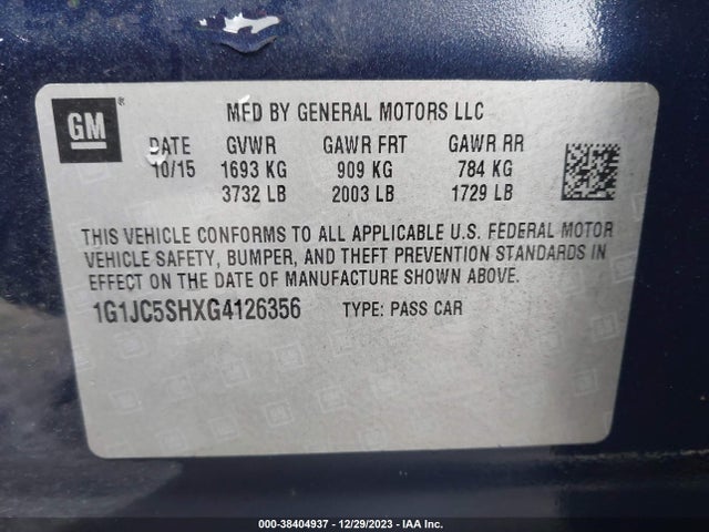 Chevrolet Sonic Lt Auto 2016 1G1JC5SHXG4126356 Image 9