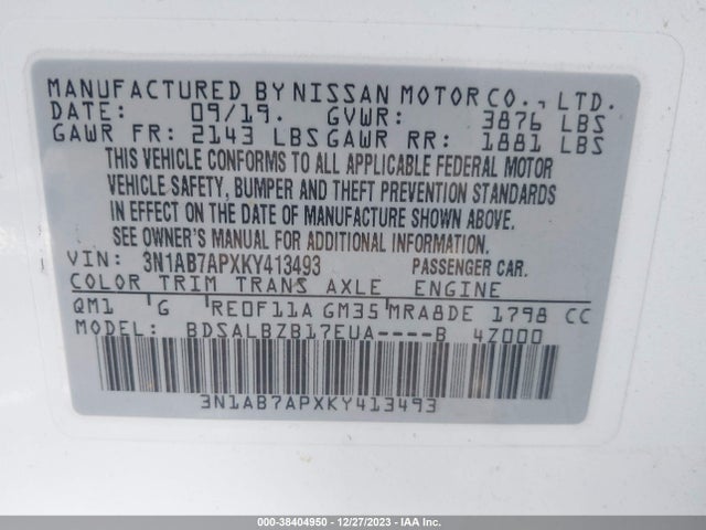Nissan SENTRA S 2019 3N1AB7APXKY413493 Image 9