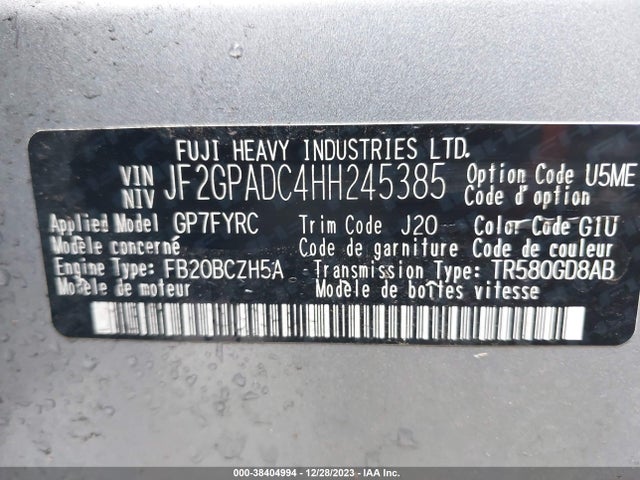 JF2GPADC4HH245385 Subaru Crosstrek 2.0i Premium