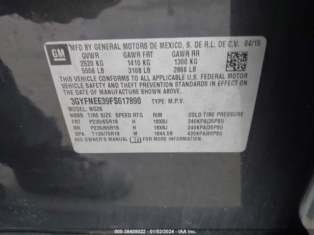 3GYFNEE39FS617890 Cadillac Srx Luxury Collection
