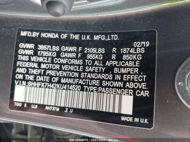 SHHFK7H42KU414520 Honda Civic Sport