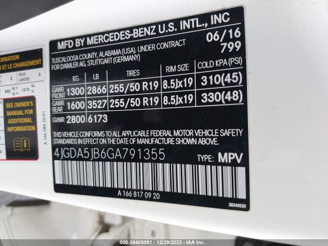 2016 MERCEDES-BENZ GLE 350 VIN: 4JGDA5JB6GA791355