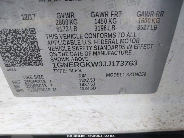 Chevrolet Traverse 1lt 2018 1GNERGKW3JJ173763 Image 9