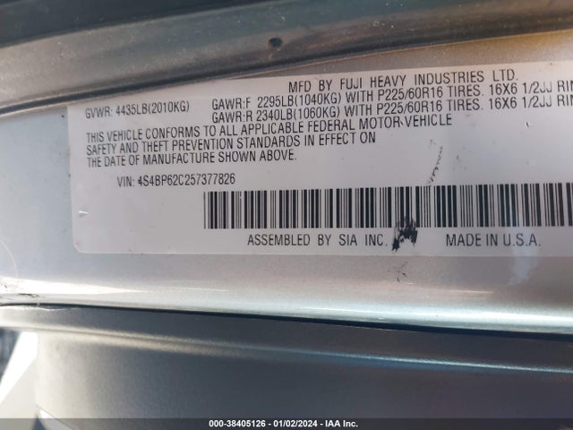 2005 SUBARU OUTBACK 2.5I LIMITED VIN: 4S4BP62C257377826