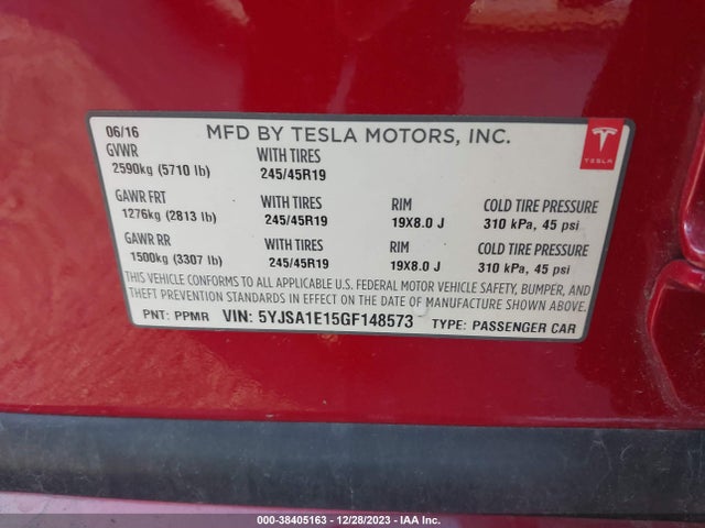 Tesla Model S 60/70/75/85 2016 5YJSA1E15GF148573 Image 9