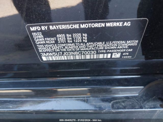 3MW5U7J03N8C70030 BMW 3 Series M340i