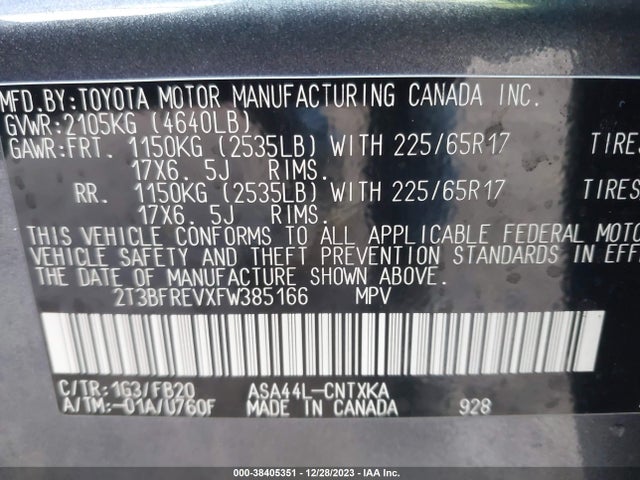 Toyota RAV4 LE 2015 2T3BFREVXFW385166 Image 9