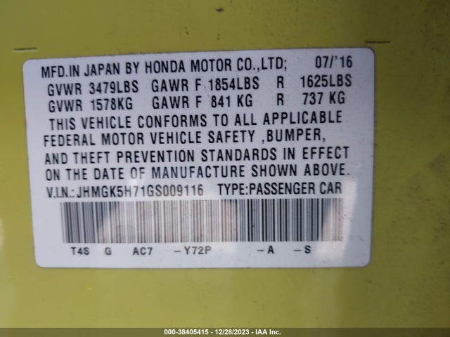 Honda FIT EX 2016 JHMGK5H71GS009116 Image 9