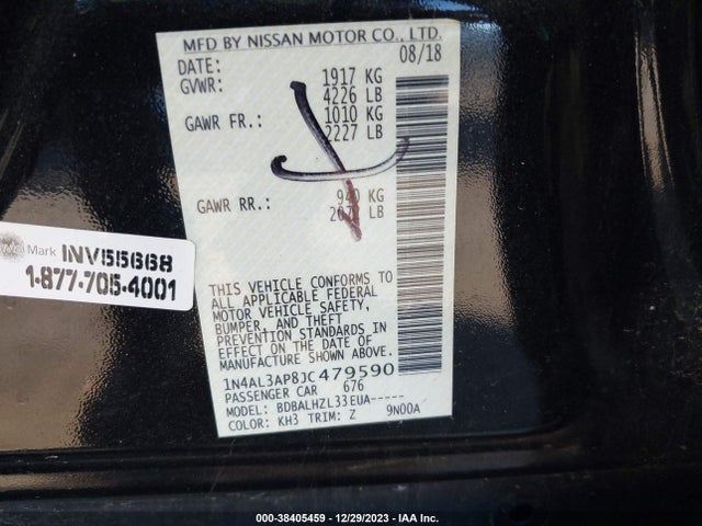 2018 NISSAN ALTIMA 2.5 SR VIN: 1N4AL3AP8JC479590