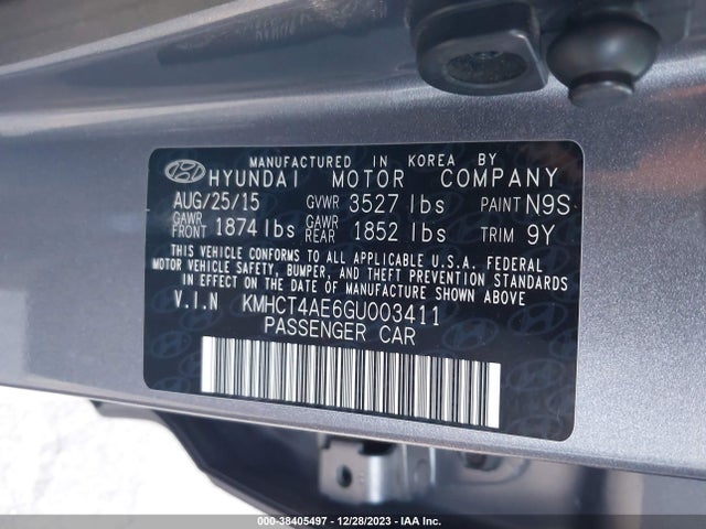 2016 HYUNDAI ACCENT SE VIN: KMHCT4AE6GU003411