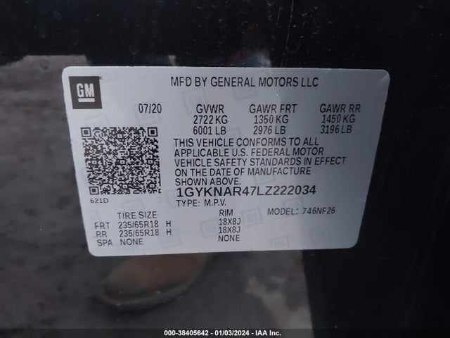 1GYKNAR47LZ222034 Cadillac Xt5 Fwd Luxury