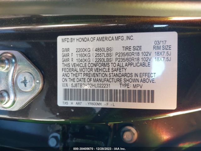 5J8TB3H32HL022231 Acura Rdx Acurawatch Plus Package