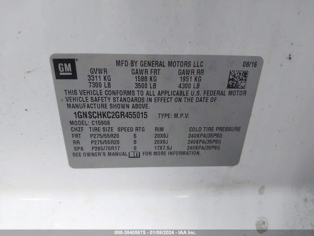 Chevrolet Suburban Lt 2016 1GNSCHKC2GR455015 Image 9