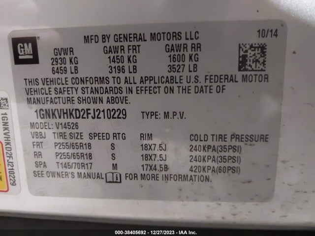 Chevrolet Traverse 2lt 2015 1GNKVHKD2FJ210229 Image 9
