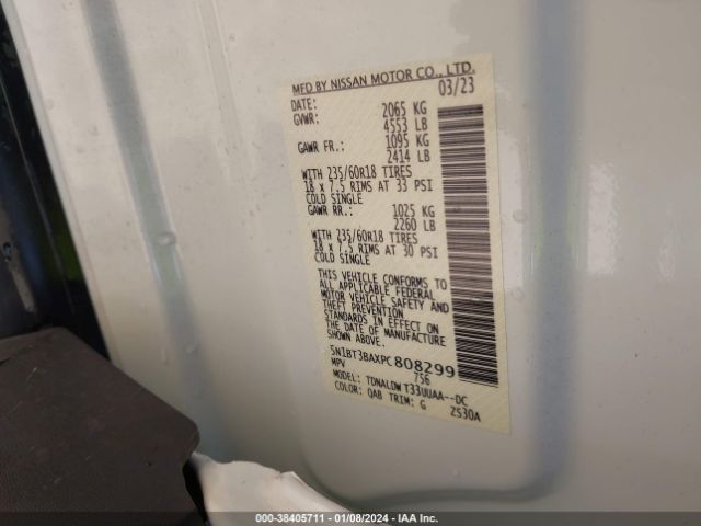 5N1BT3BAXPC808299 Nissan Rogue Sv Fwd