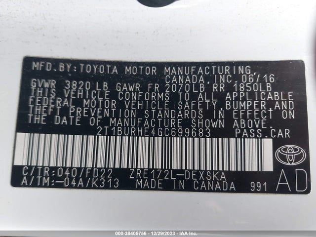 Toyota Corolla S 2016 2T1BURHE4GC699683 Image 9