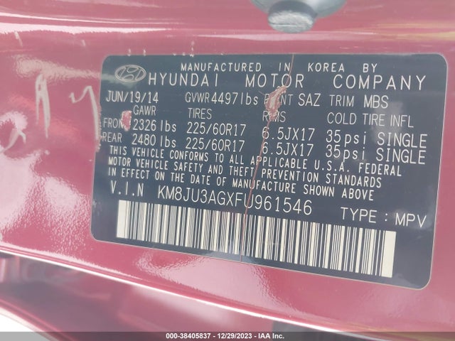 Hyundai TUCSON SE 2015 KM8JU3AGXFU961546 Image 9