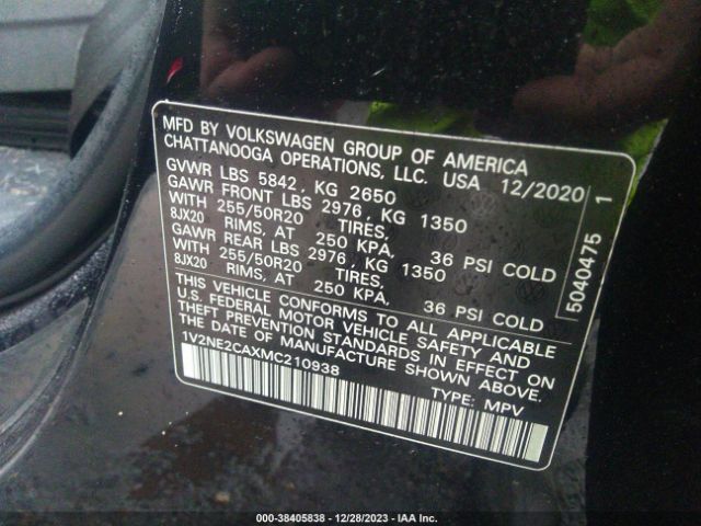 1V2NE2CAXMC210938 Volkswagen Atlas Cross Sport 3.6l V6 Se W/technology R-line