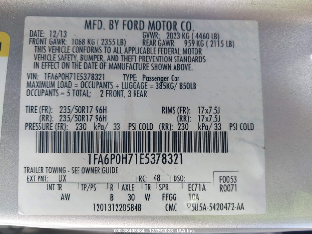 Ford FUSION SE 2014 1FA6P0H71E5378321 Image 9