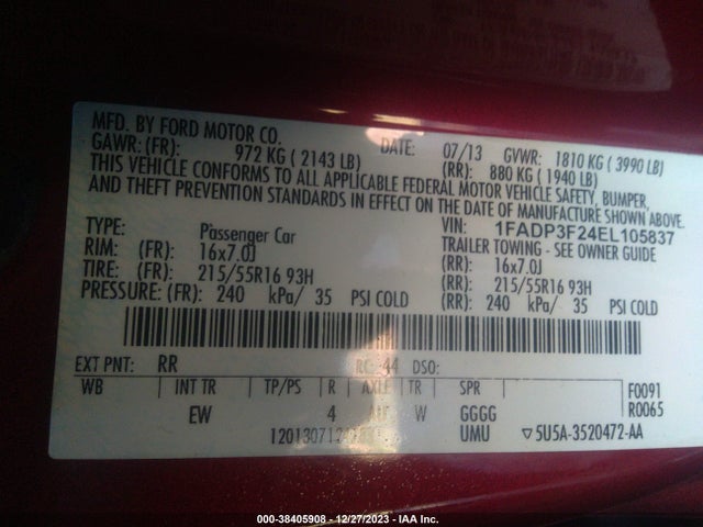 2014 FORD FOCUS SE VIN: 1FADP3F24EL105837