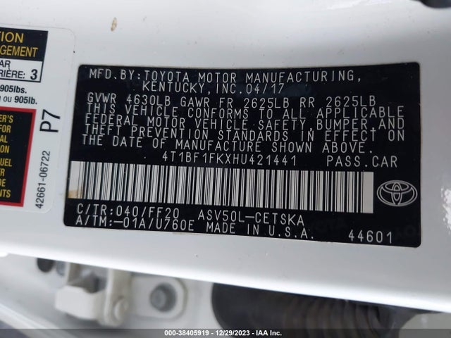 Toyota CAMRY SE 2017 4T1BF1FKXHU421441 Image 9